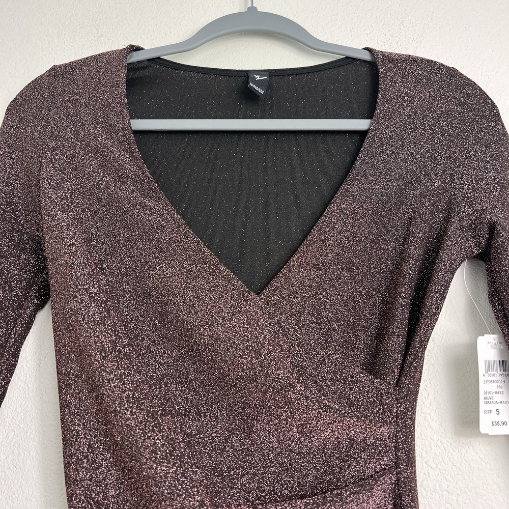 Windsor Shimmer Bodycon Mini Dress Sz S Plunge neckline wrap skirt cocktail - Picture 7 of 13